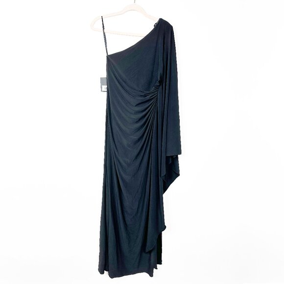 NWT Mac Duggal Draped One-Shoulder Jersey Gown Black XS #A0178 - Picture 1 of 5